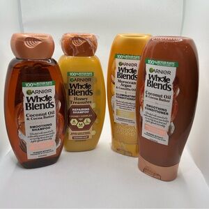 Lot of 4 Garnier Whole Blends Shampoo & Conditioner Set - Honey & Coconut - NEW